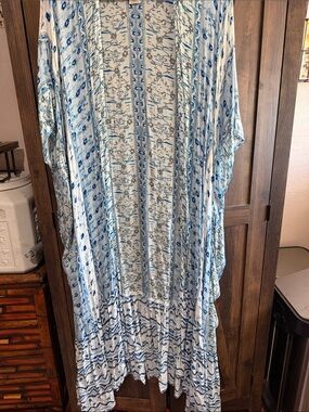 Free People Blue and Gray Printed Open Kimono